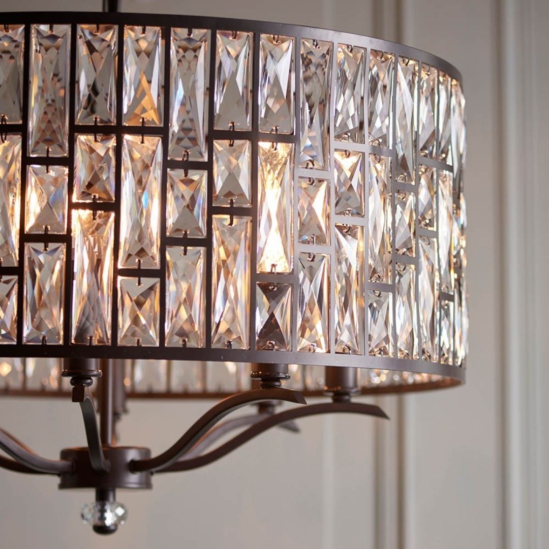 Belle 8 Light Dark Bronze & Crystal Pendant Ceiling Light