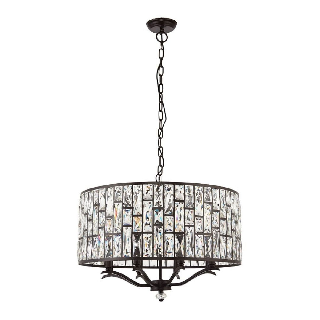 Belle 8 Light Dark Bronze & Crystal Pendant Ceiling Light