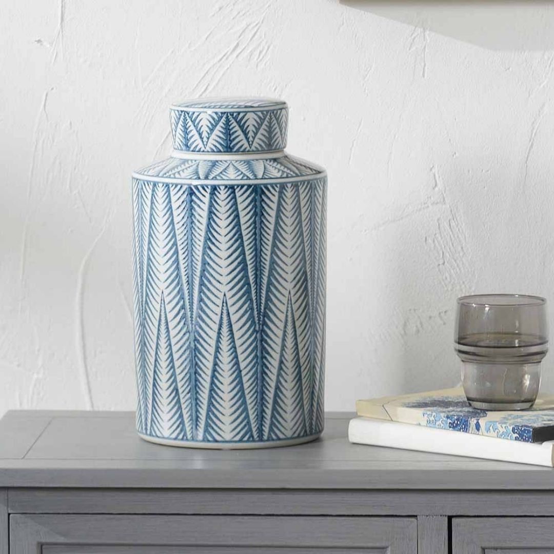 Samara Blue & White Aztec Ceramic Jar