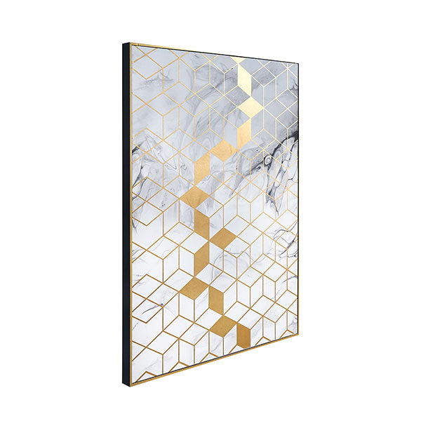 Geo White Marble Gold Canvas 80x60cm