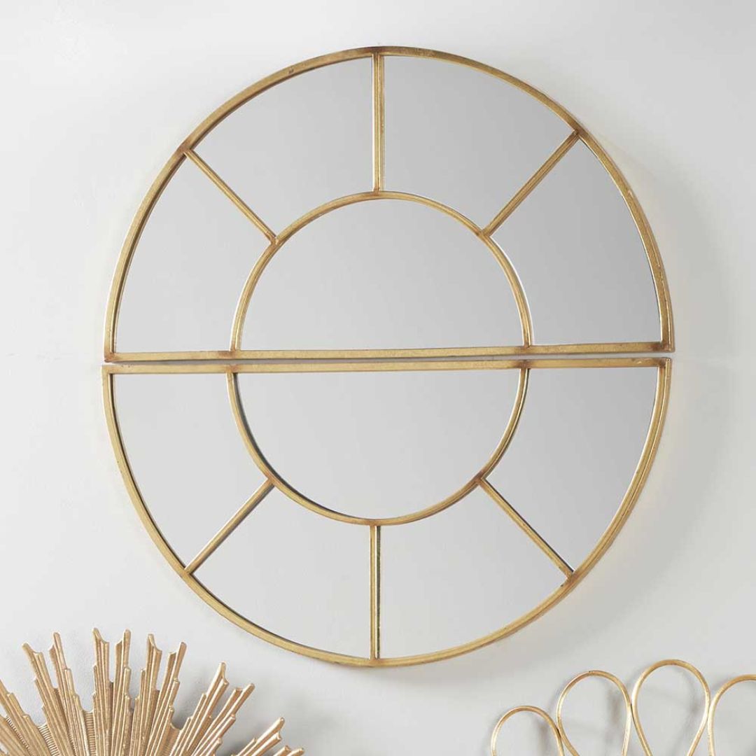 Antique Gold Metal Round Wall Mirror