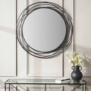 Swirl Black Metal Round Wall Mirror