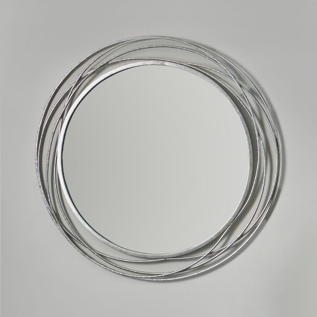 Swirl Silver Metal Round Wall Mirror