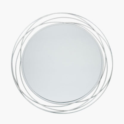 Swirl Silver Metal Round Wall Mirror