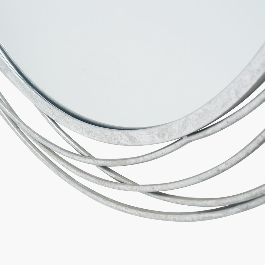 Swirl Silver Metal Round Wall Mirror