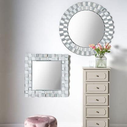 Tiled Round 80cm Silver Mirror