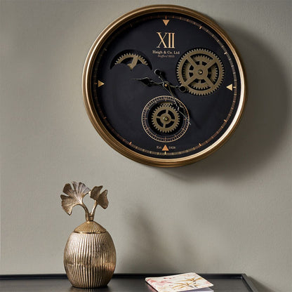 Cogs Industrial Wall Clock Black