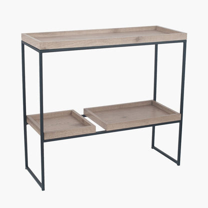 Gallery Wood Veneer and Black Metal 2 Shelf Unit