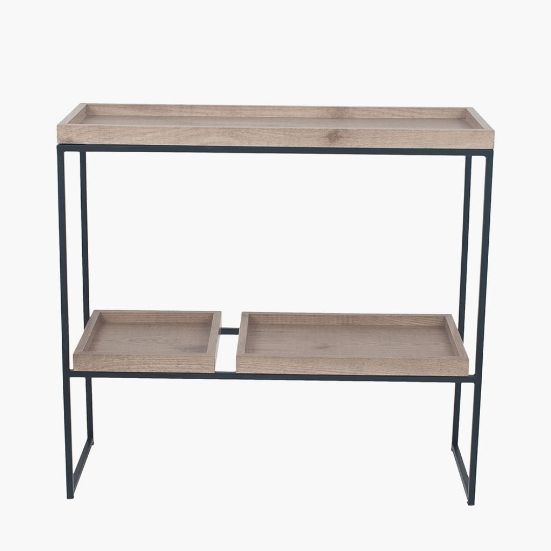 Gallery Wood Veneer and Black Metal 2 Shelf Unit