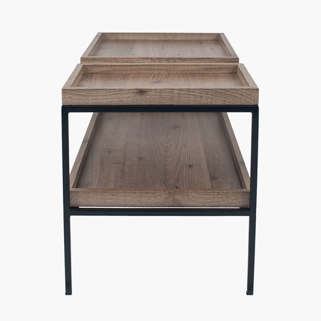 Gallery Wood Veneer and Black Metal Coffee Table