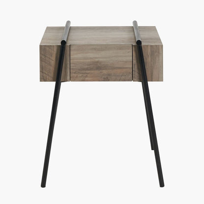 Osato Wood and Black Metal 1 Drawer Side Table