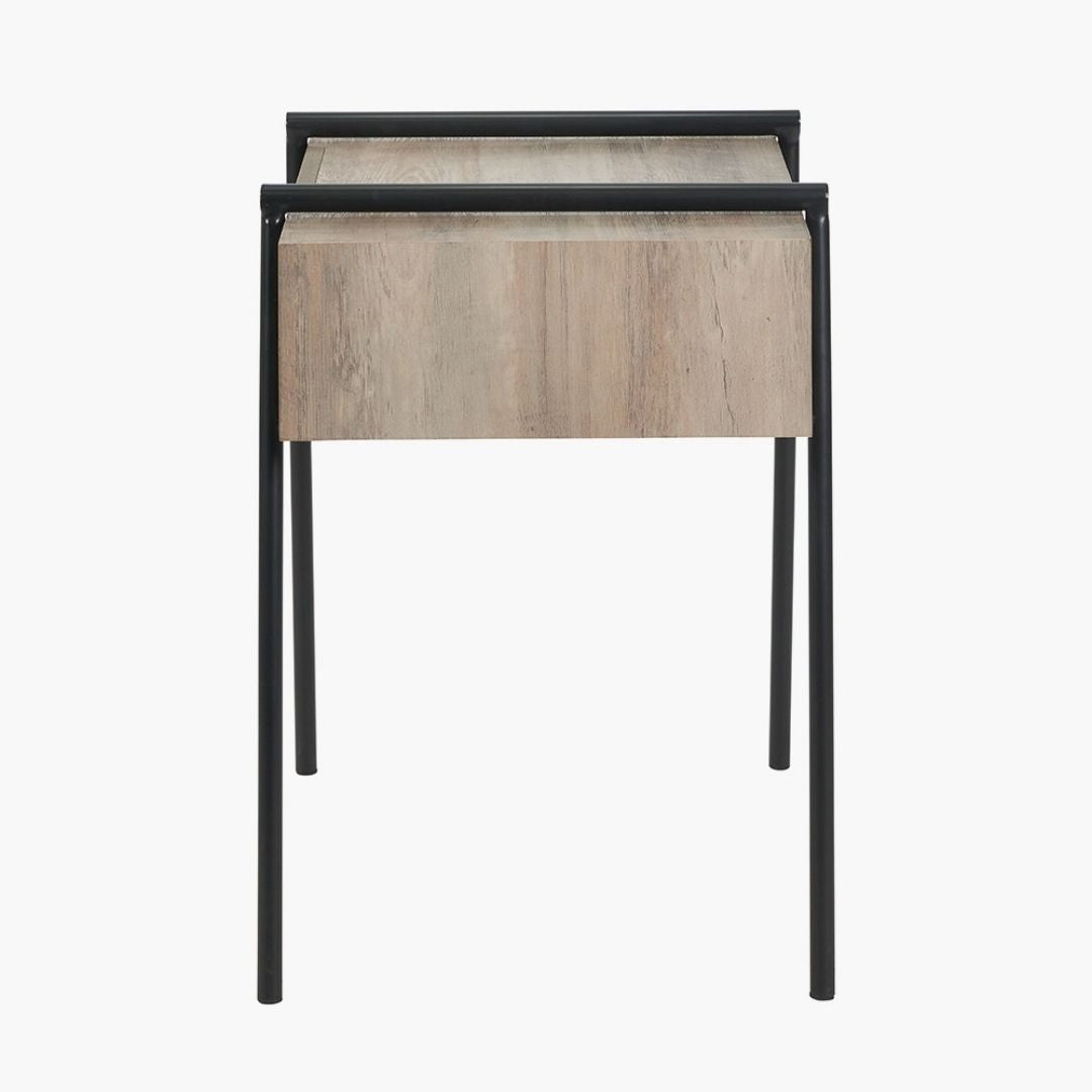 Osato Wood and Black Metal 1 Drawer Side Table