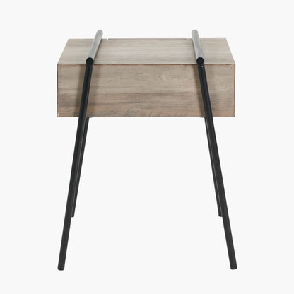 Osato Wood and Black Metal 1 Drawer Side Table