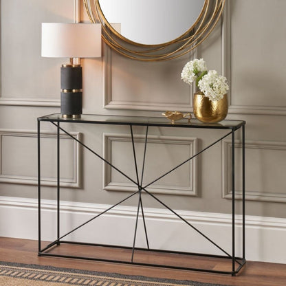 Roxy Glass & Black Metal Console Table