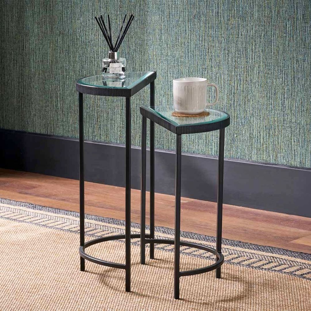 Marazzi Black & Glass Duo Half Moon Side Tables