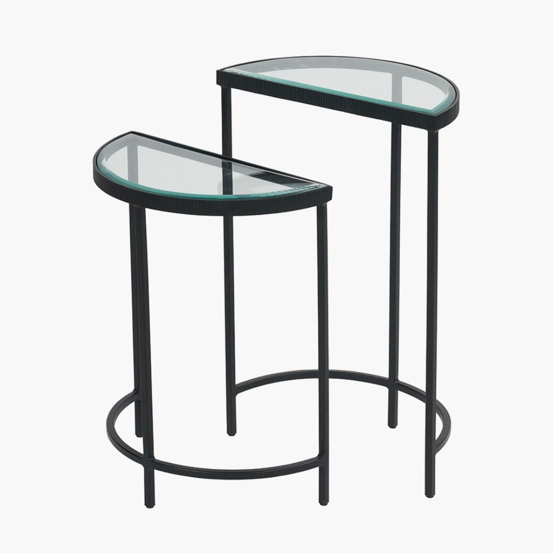 Marazzi Black & Glass Duo Half Moon Side Tables