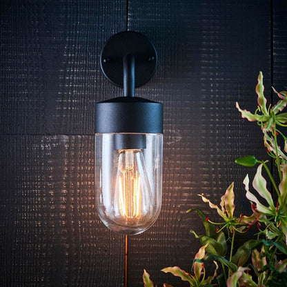 North Matte Black & Glass Outdoor Wall Light