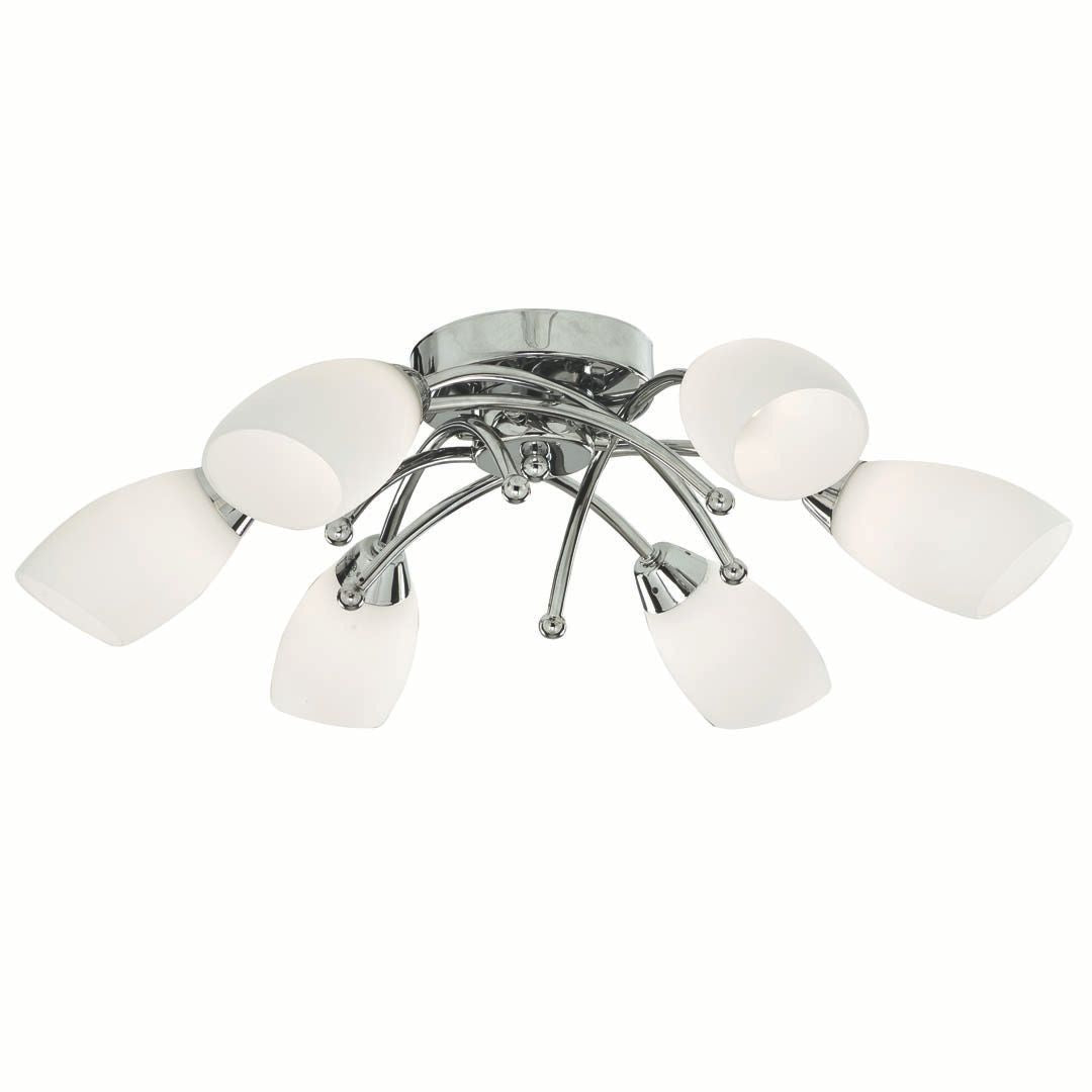 Opera 6 Light Chrome & Opal Glass Flush Ceiling Light