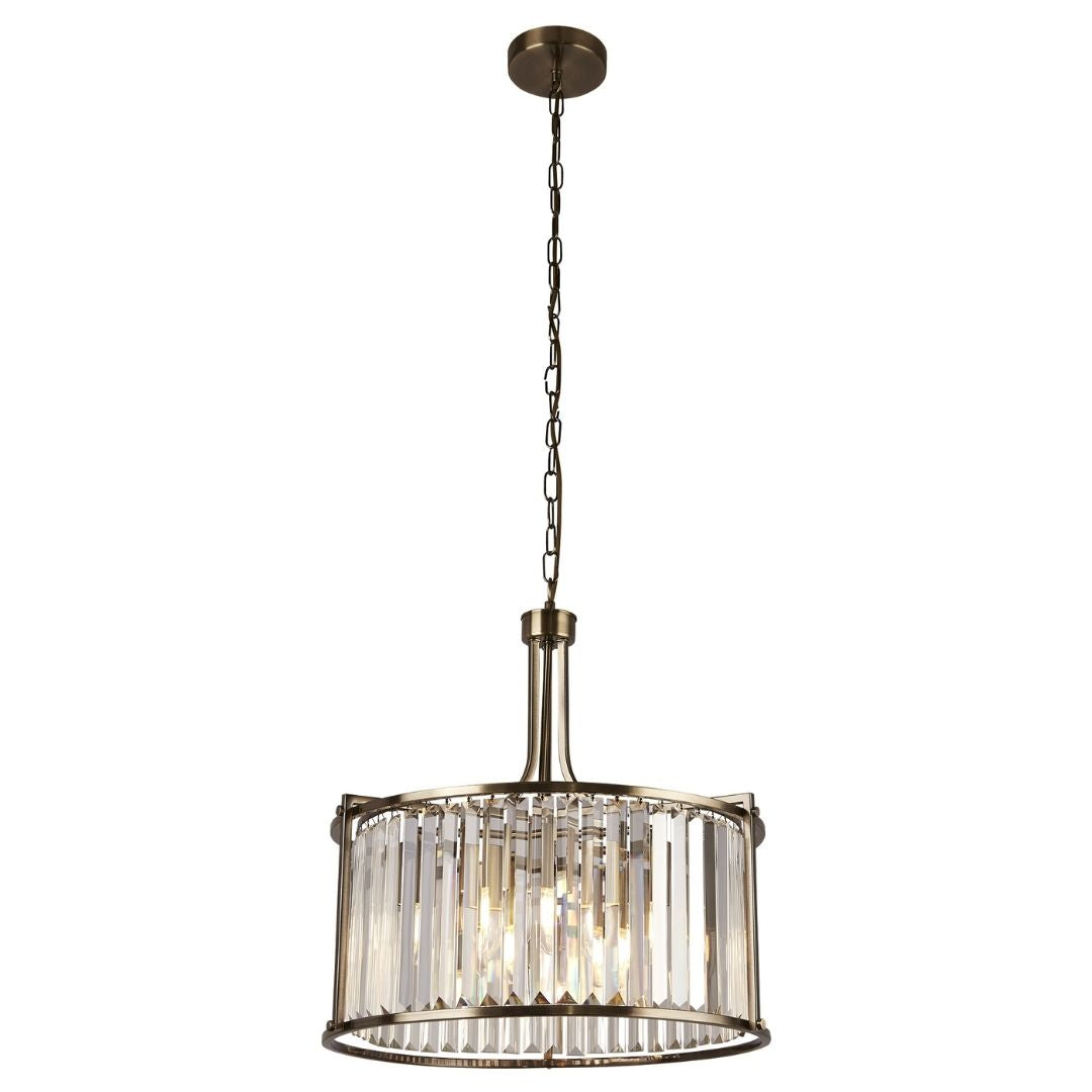 Victoria 5 Light Antique Brass and Crystal Pendant Ceiling Light