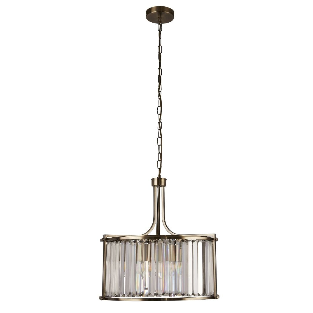 Victoria 5 Light Antique Brass and Crystal Pendant Ceiling Light