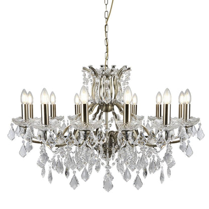 Paris 12 Light Antique Brass & Crystal Chandelier