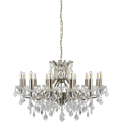 Paris 12 Light Antique Brass & Crystal Chandelier