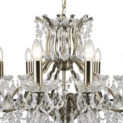 Paris 12 Light Antique Brass & Crystal Chandelier