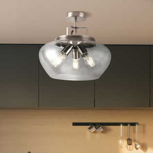 Boule 3 Light Silver & Glass Semi Flush Ceiling Light