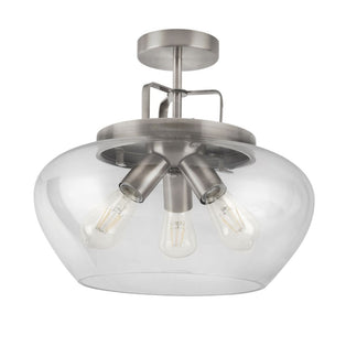 Boule 3 Light Silver & Glass Semi Flush Ceiling Light