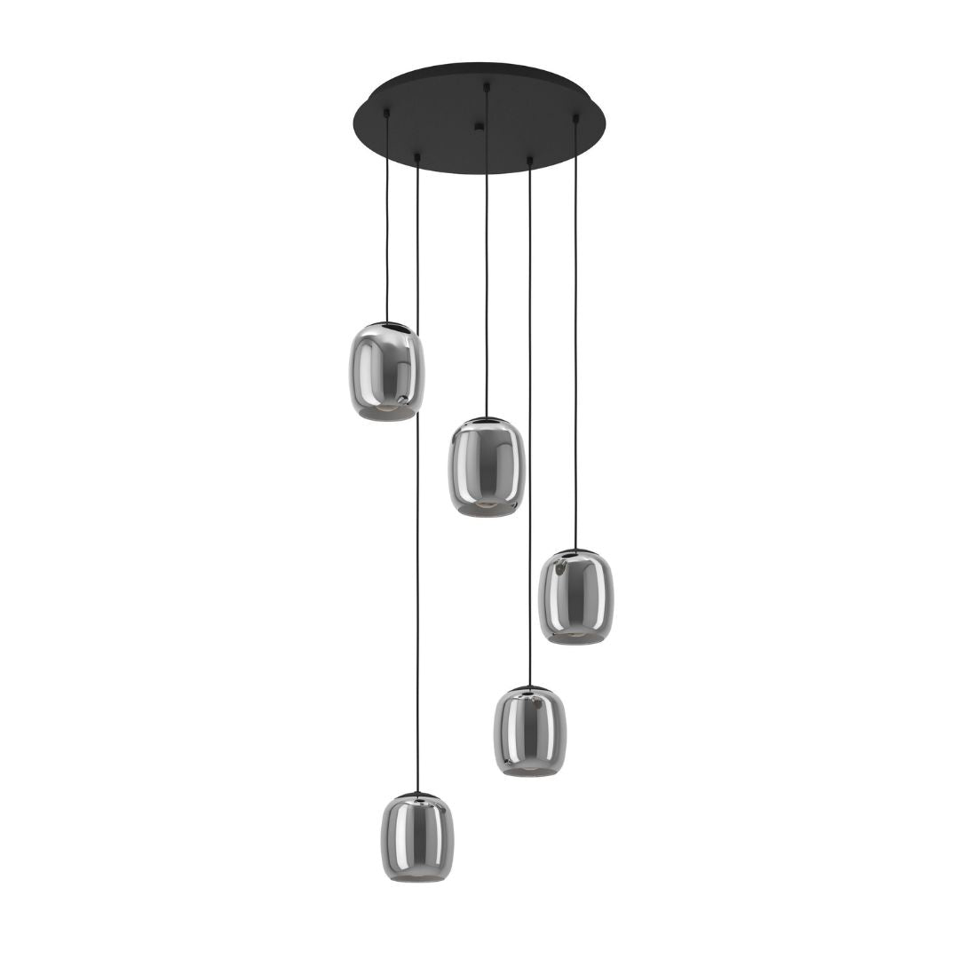 Ciampino 5 Light Black & Glass Cluster Pendant Ceiling Light