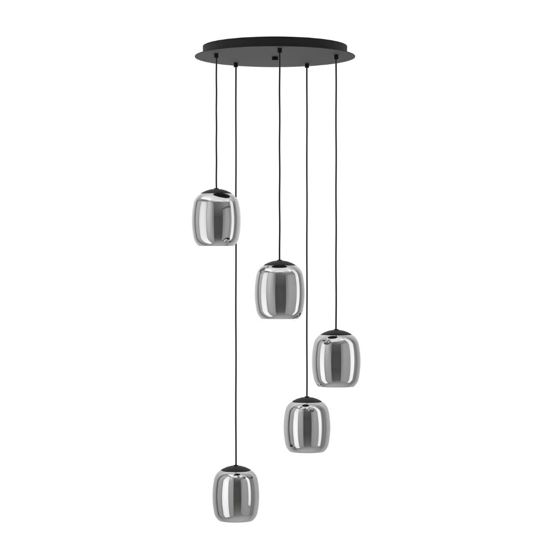 Ciampino 5 Light Black & Glass Cluster Pendant Ceiling Light