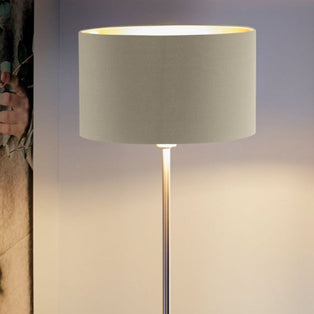 Maserlo Satin Nickel Floor Lamp with Taupe Shade