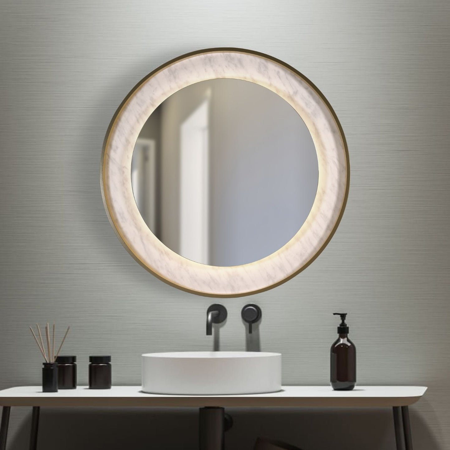 Luxo Gold & Marble Effect LED Mirror