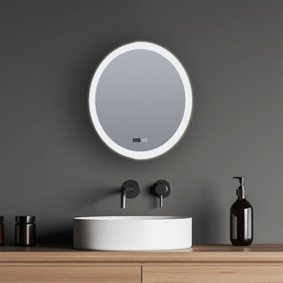 Round Bathroom Mirror with Digital Clock and Demister