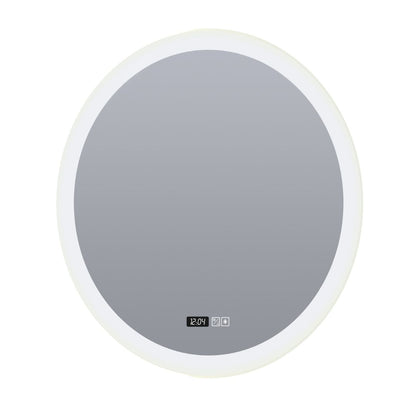 Round Bathroom Mirror with Digital Clock and Demister