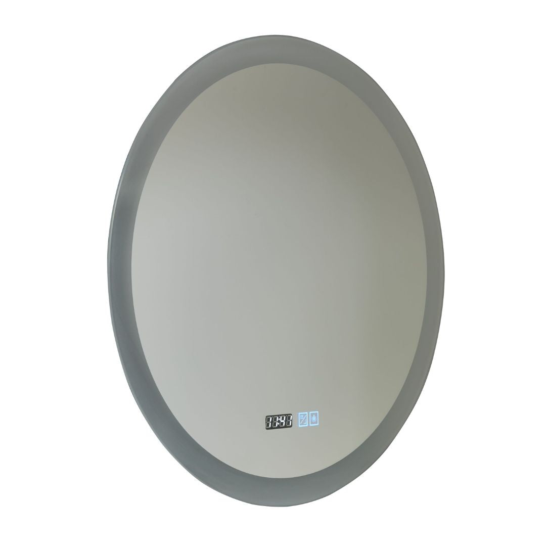 Round Bathroom Mirror with Digital Clock and Demister