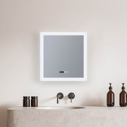 Square Bathroom Mirror with Digital Clock & Demister