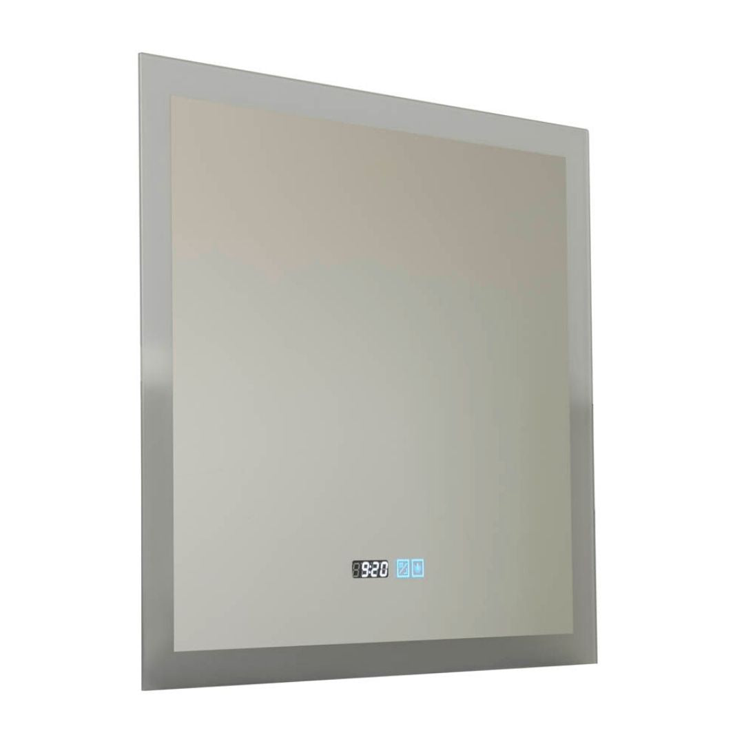 Square Bathroom Mirror with Digital Clock & Demister