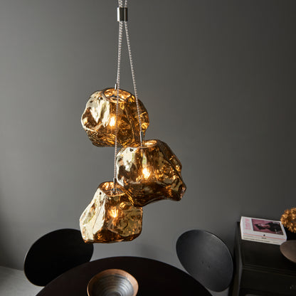 Rock 3 Light Glass Bronze Ceiling Pendant