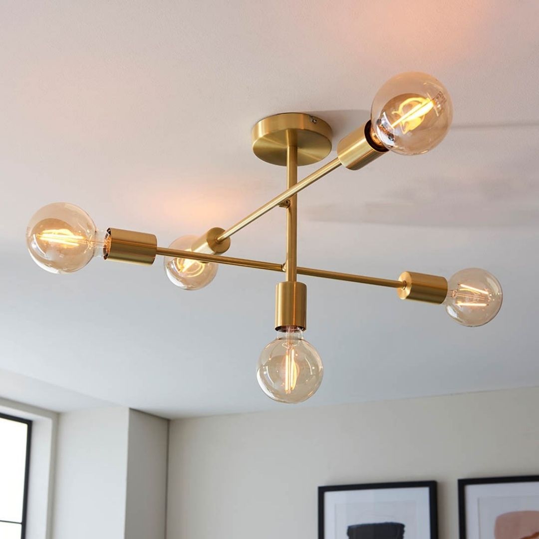 Studio 5 Light Gold Semi Flush Ceiling Light