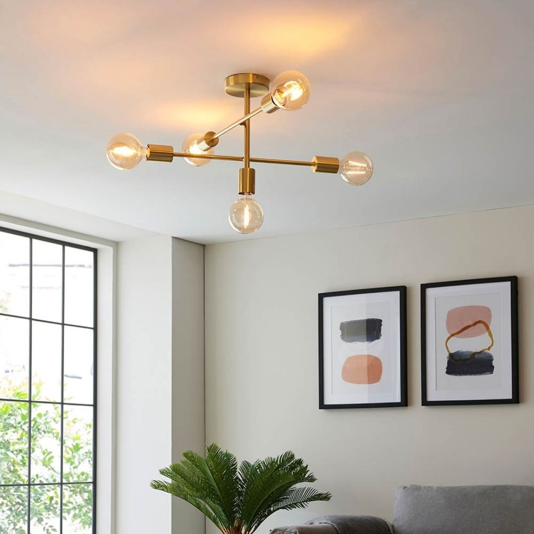 Studio 6-Light Gold Semi Flush Ceiling Light