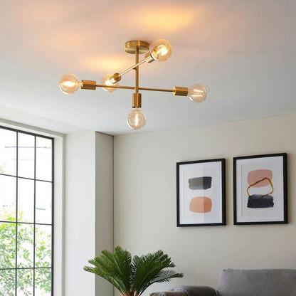 Studio 5 Light Gold Semi Flush Ceiling Light