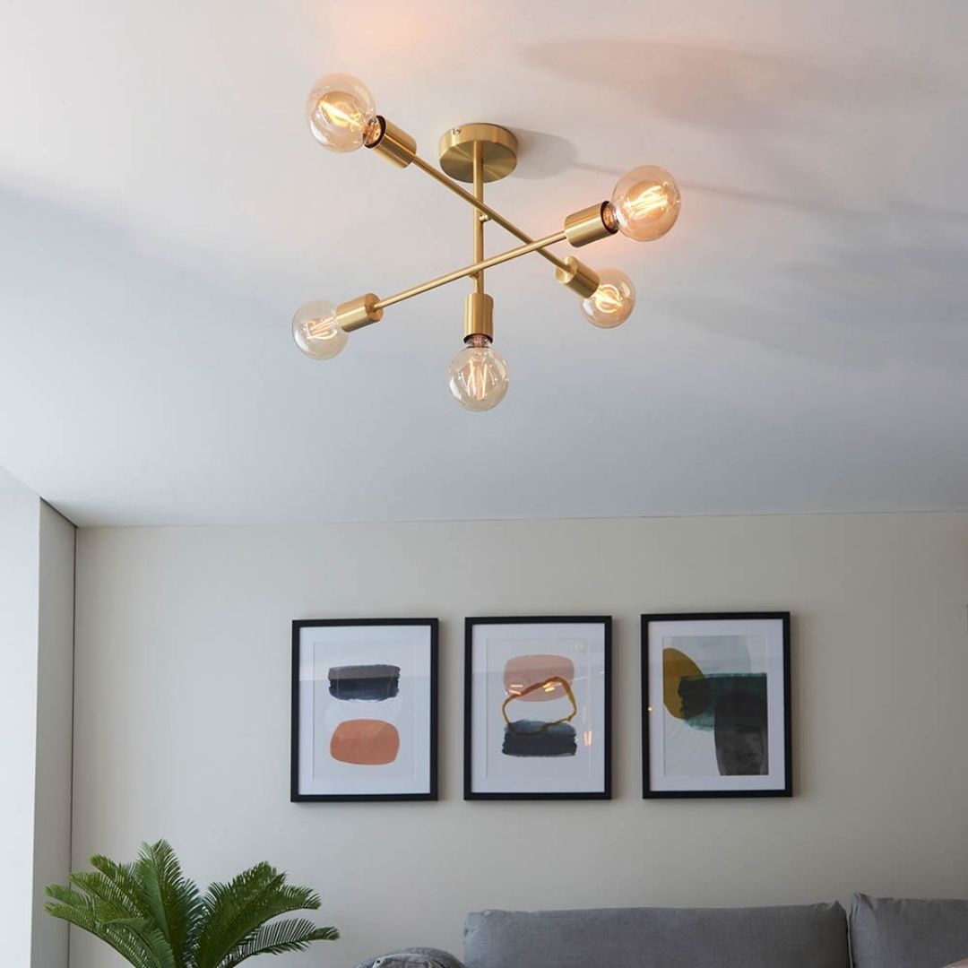 Studio 6-Light Gold Semi Flush Ceiling Light