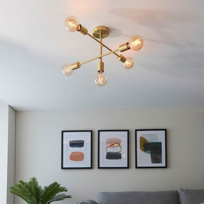 Studio 5 Light Gold Semi Flush Ceiling Light