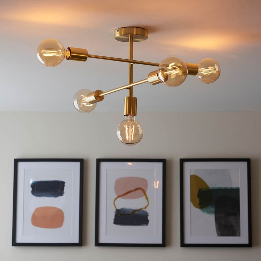 Studio 5 Light Gold Semi Flush Ceiling Light