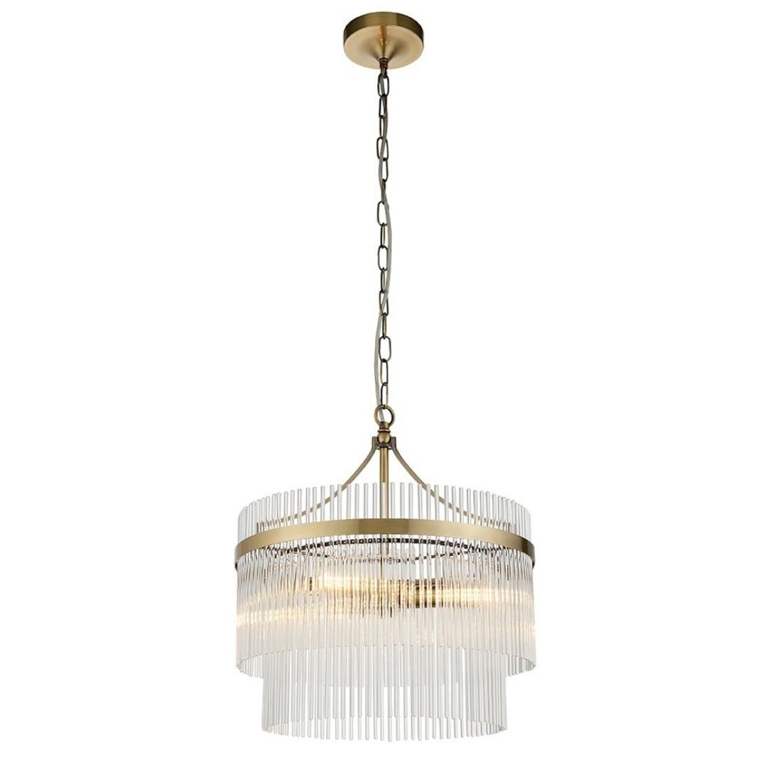 Marietta 3 Light Antique Brass & Glass Pendant Ceiling Light