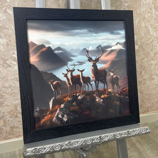 Scottish Herd of Deer Wall Art with Black Frame