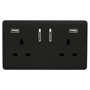 Trendi Switch 2 Gang Double Socket With USB Port In Matt Black