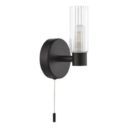 Bolton Matte Black & Glass Bathroom Wall Light