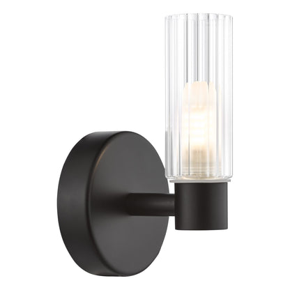 Bolton Matte Black & Glass Bathroom Wall Light